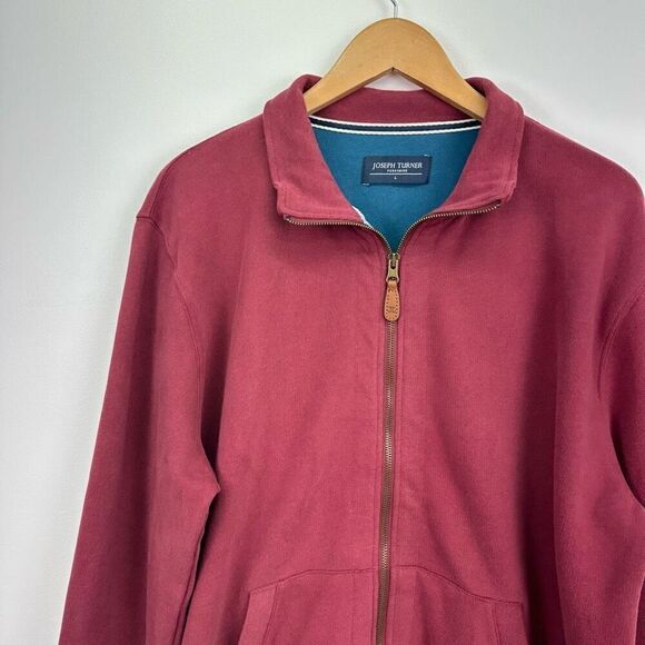 Joseph Turner Yorkshire Full Zip Jersey Sweatshirt in Dark Pink Red - Picture 7 of 11